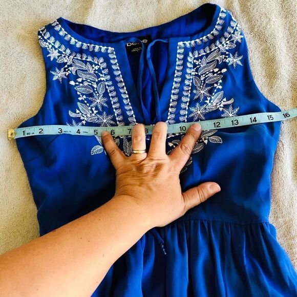 NWOT Bebe Blue High Waist Fit and Flare Embroidered Dress - Picture 13 of 16